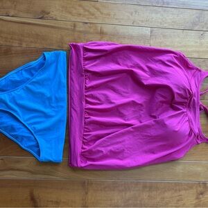 Pink Tankini Top and Blue Higher Bikini Bottom Eddie Bauer